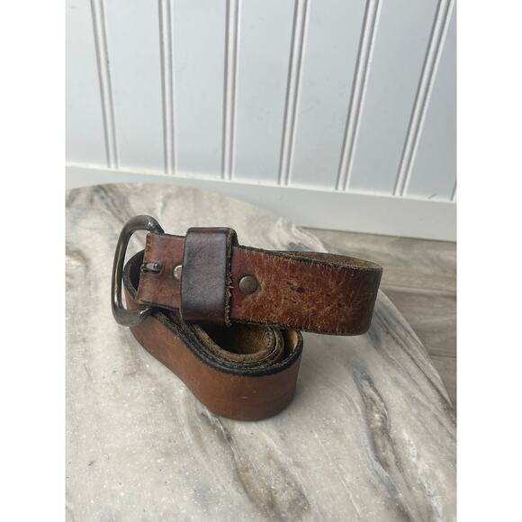 VTG Full Grain Leather Belt Distressed Brown Rugged Workwear Size 36 1.5